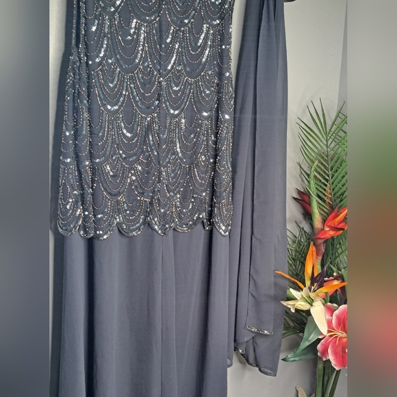 J Kara Women's Plus Size Sleeveless Beaded Pop Over Long Dress with Scarf Sz 16W - Picture 14 of 17